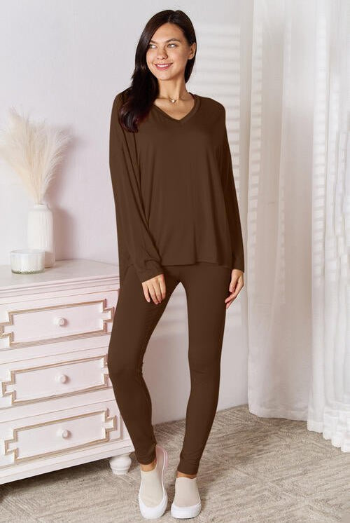 Basic Bae Full Size V-Neck Soft Rayon Long Sleeve Top and Pants Lounge Set - GemThreads Boutique