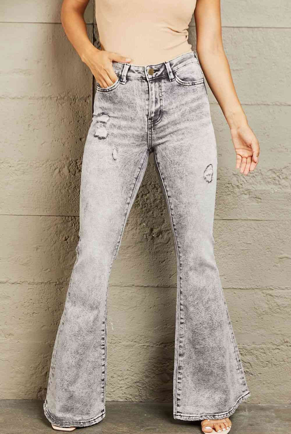 BAYEAS High Waisted Acid Wash Flare Jeans - GemThreads Boutique