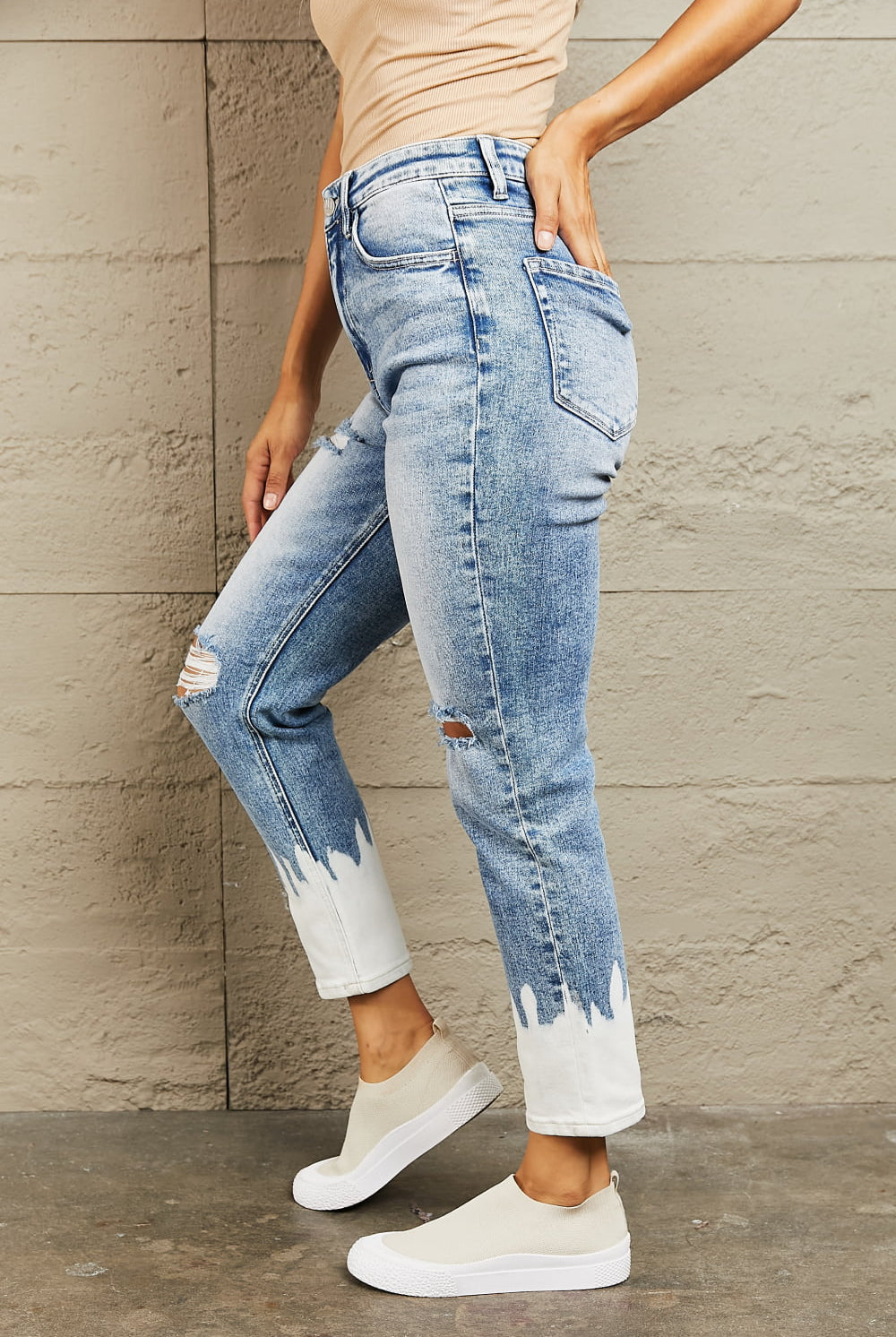 BAYEAS High Waisted Distressed Painted Cropped Skinny Jeans - GemThreads Boutique