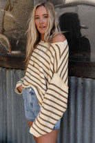 Boat Neck Long Sleeve Striped Sweater - GemThreads Boutique