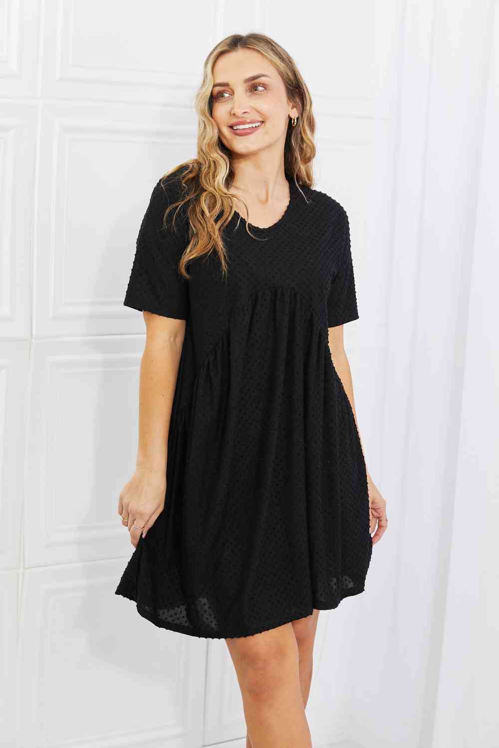 BOMBOM Another Day Swiss Dot Casual Dress in Black - GemThreads Boutique