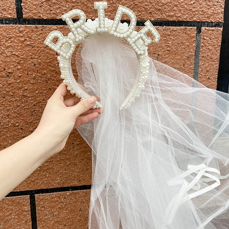 Bride to be Pearl crown tiara veil Bach Bachelorette hen Party Bridal Shower wedding engagement rehearsal dinner Decoration Gift - GemThreads Boutique