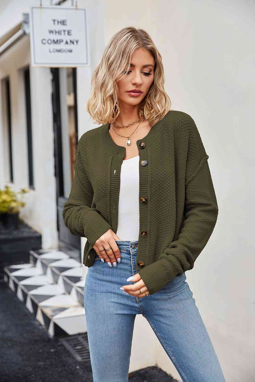 Button Down Exposed Seam Cardigan - GemThreads Boutique