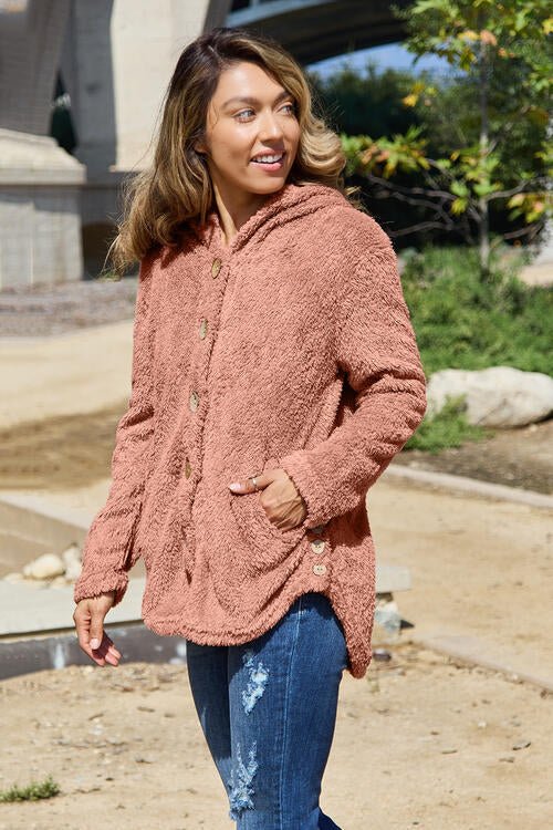 Button Up Long Sleeve Hooded Jacket - GemThreads Boutique