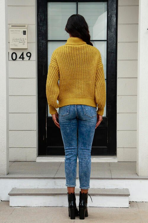 Cable-Knit Turtleneck Long Sleeve Sweater - GemThreads Boutique