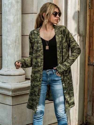 Camouflage Button Up Long Sleeve Cardigan - GemThreads Boutique