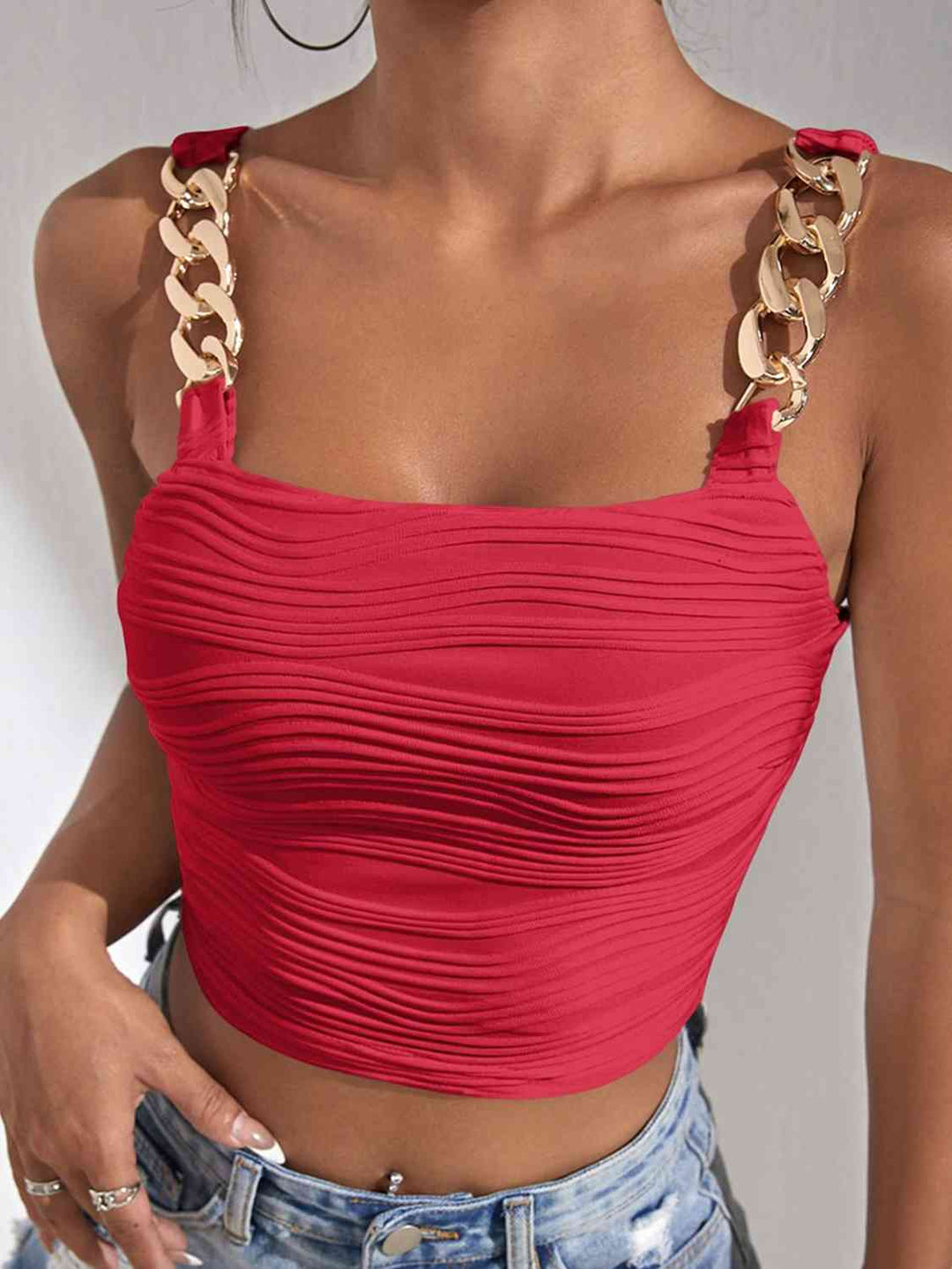 Chain Detail Square Neck Tank - GemThreads Boutique