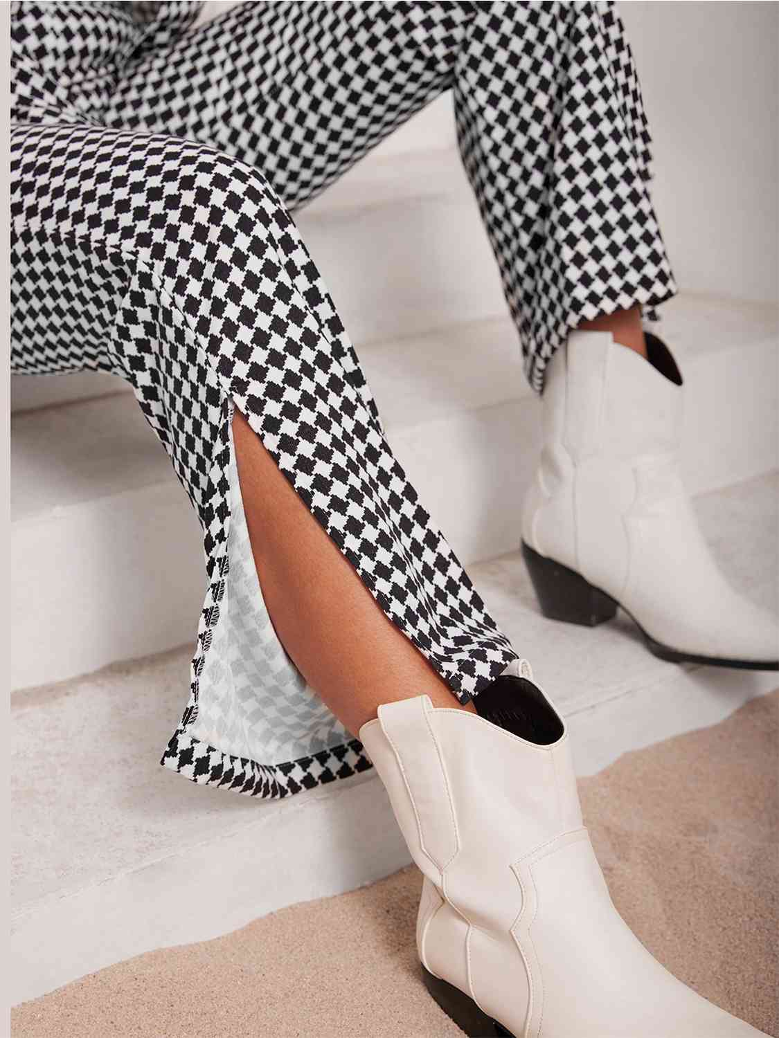 Checkered Blazer & Slit Pants Set - GemThreads Boutique