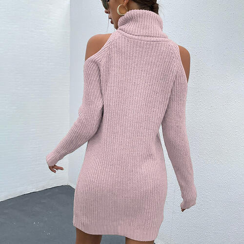 Cold Shoulder Turtleneck Sweater Dress - GemThreads Boutique