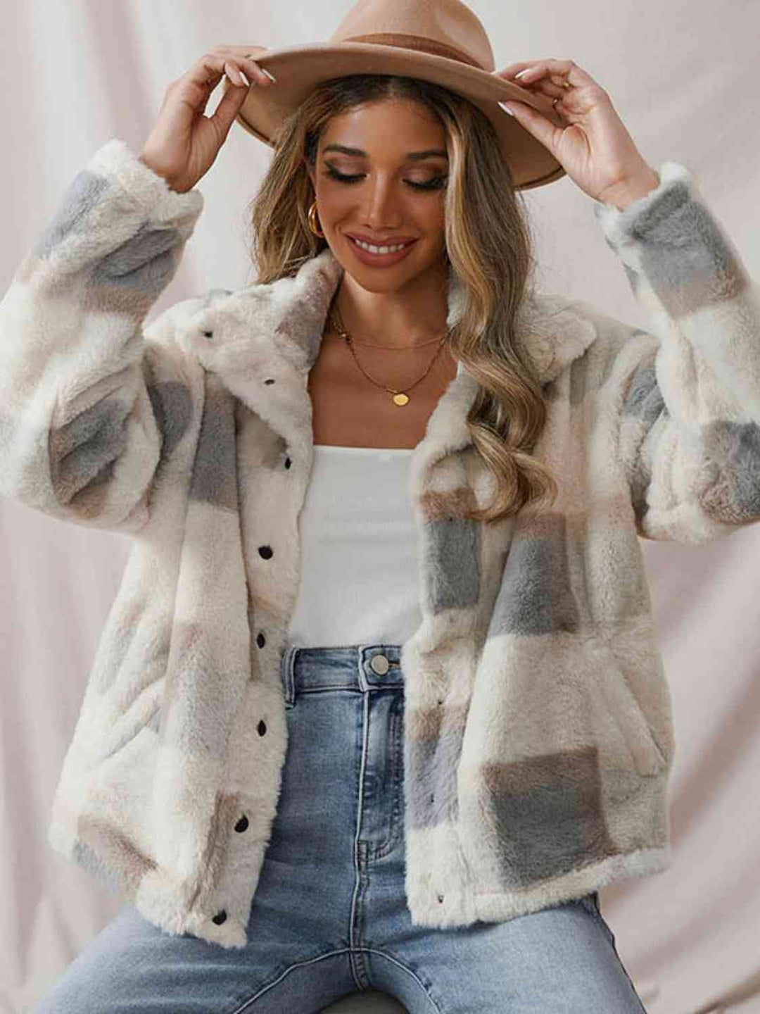 Collared Button Up Plaid Coat - GemThreads Boutique