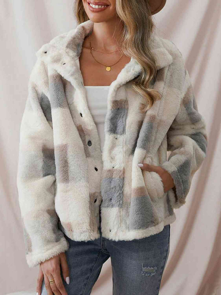 Collared Button Up Plaid Coat - GemThreads Boutique
