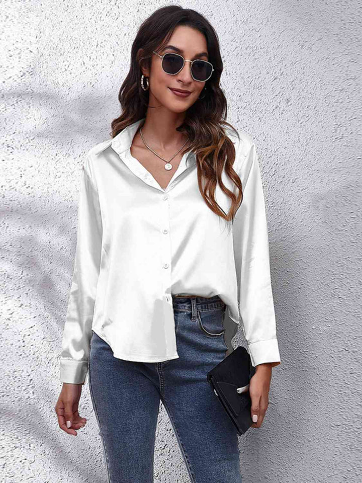 Collared Neck Buttoned Long Sleeve Shirt - GemThreads Boutique