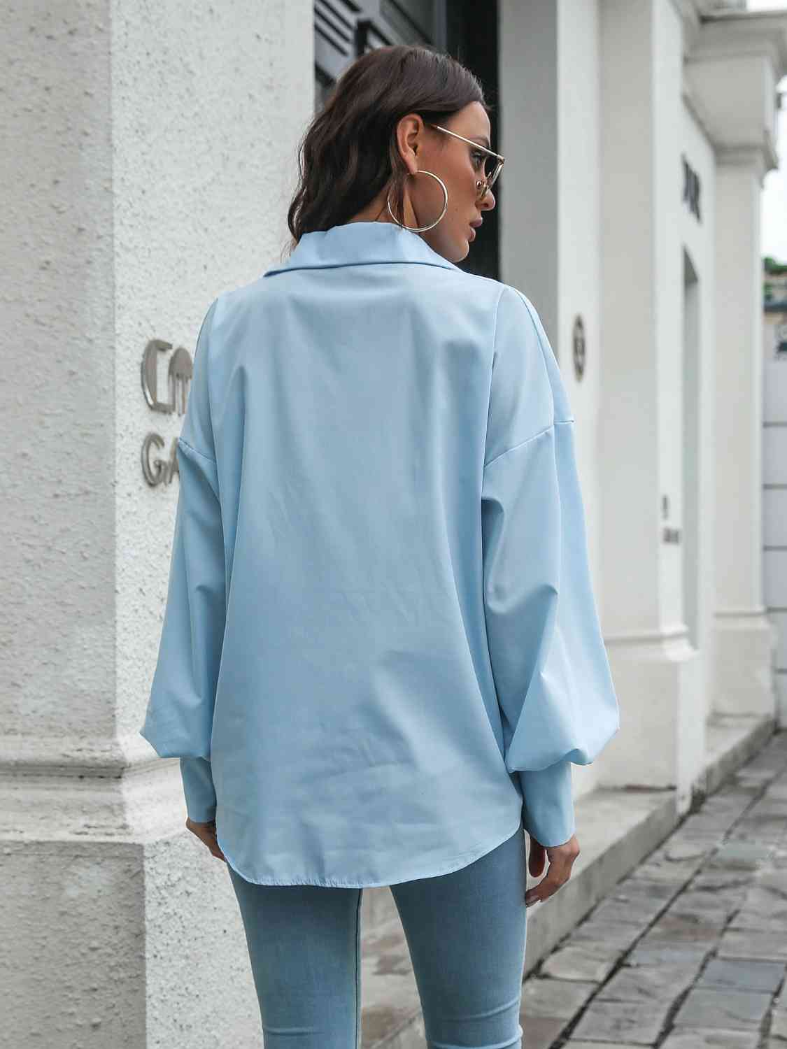 Collared Neck Dropped Shoulder Buttoned Shirt - GemThreads Boutique