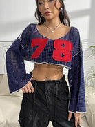 Contrast Patches Long Sleeve Cropped Knit Top - GemThreads Boutique