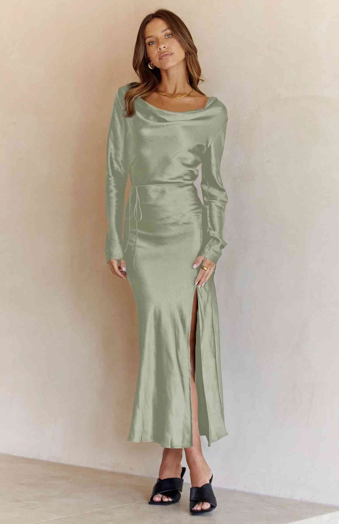 Cowl Neck Long Sleeve Maxi Dress - GemThreads Boutique