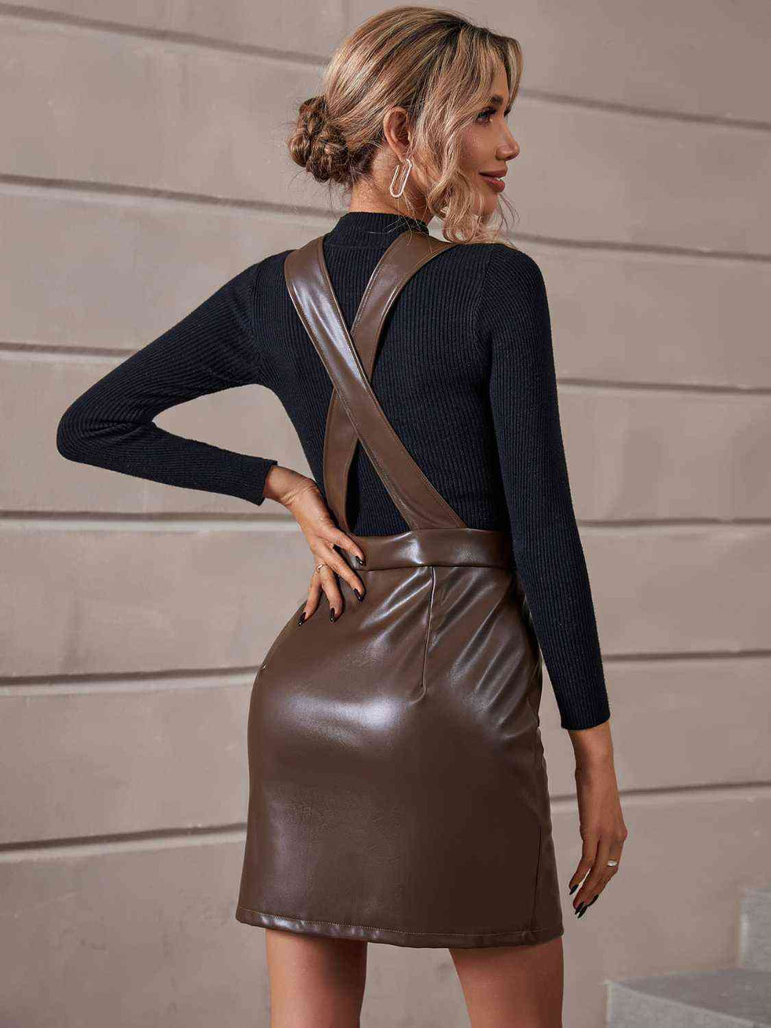 Crisscross Back Zip Up Overall Dress - GemThreads Boutique