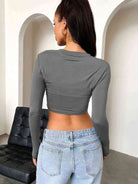 Cropped Round Neck Long Sleeve Top - GemThreads Boutique