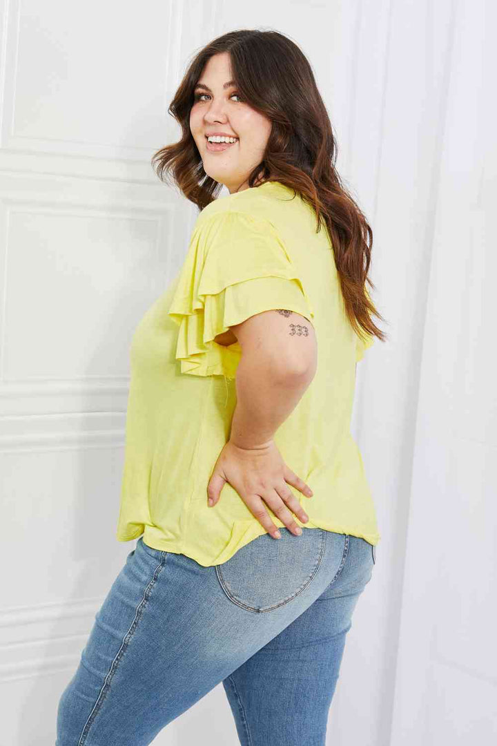 Culture Code Mi Amor Full Size Round Neck Ruffle Sleeve Top in Yellow - GemThreads Boutique