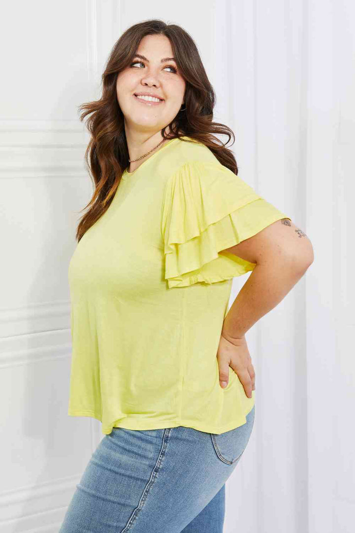 Culture Code Mi Amor Full Size Round Neck Ruffle Sleeve Top in Yellow - GemThreads Boutique