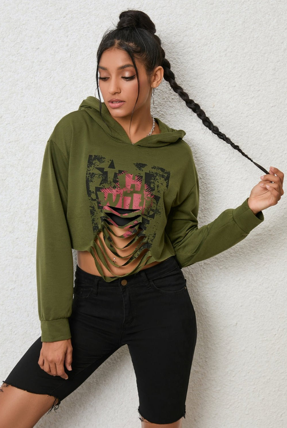 Cutout Long Sleeve Hoodie - GemThreads Boutique