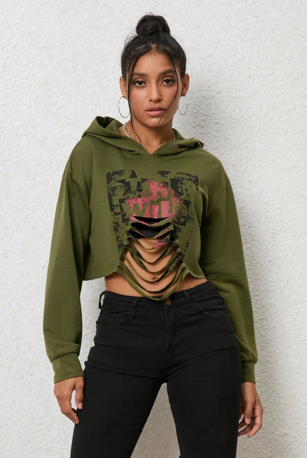 Cutout Long Sleeve Hoodie - GemThreads Boutique