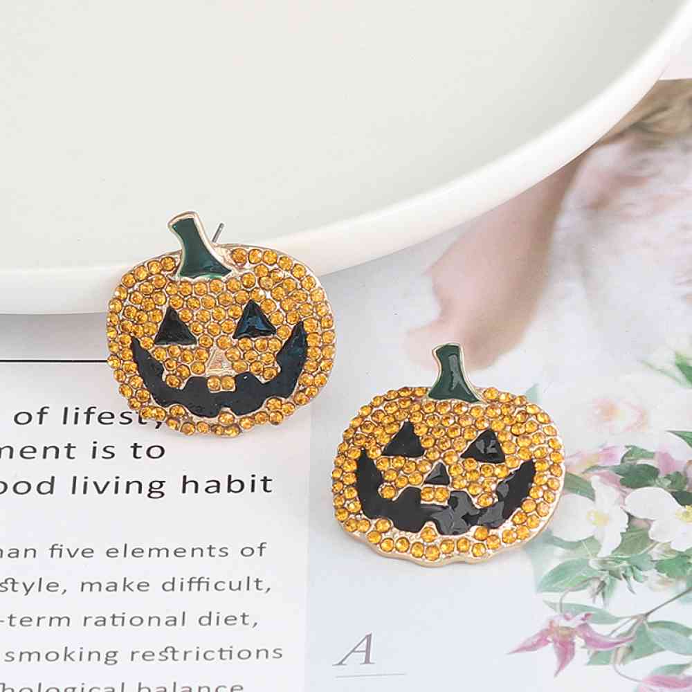 Demon Pumpkin Rhinestone Alloy Earrings - GemThreads Boutique