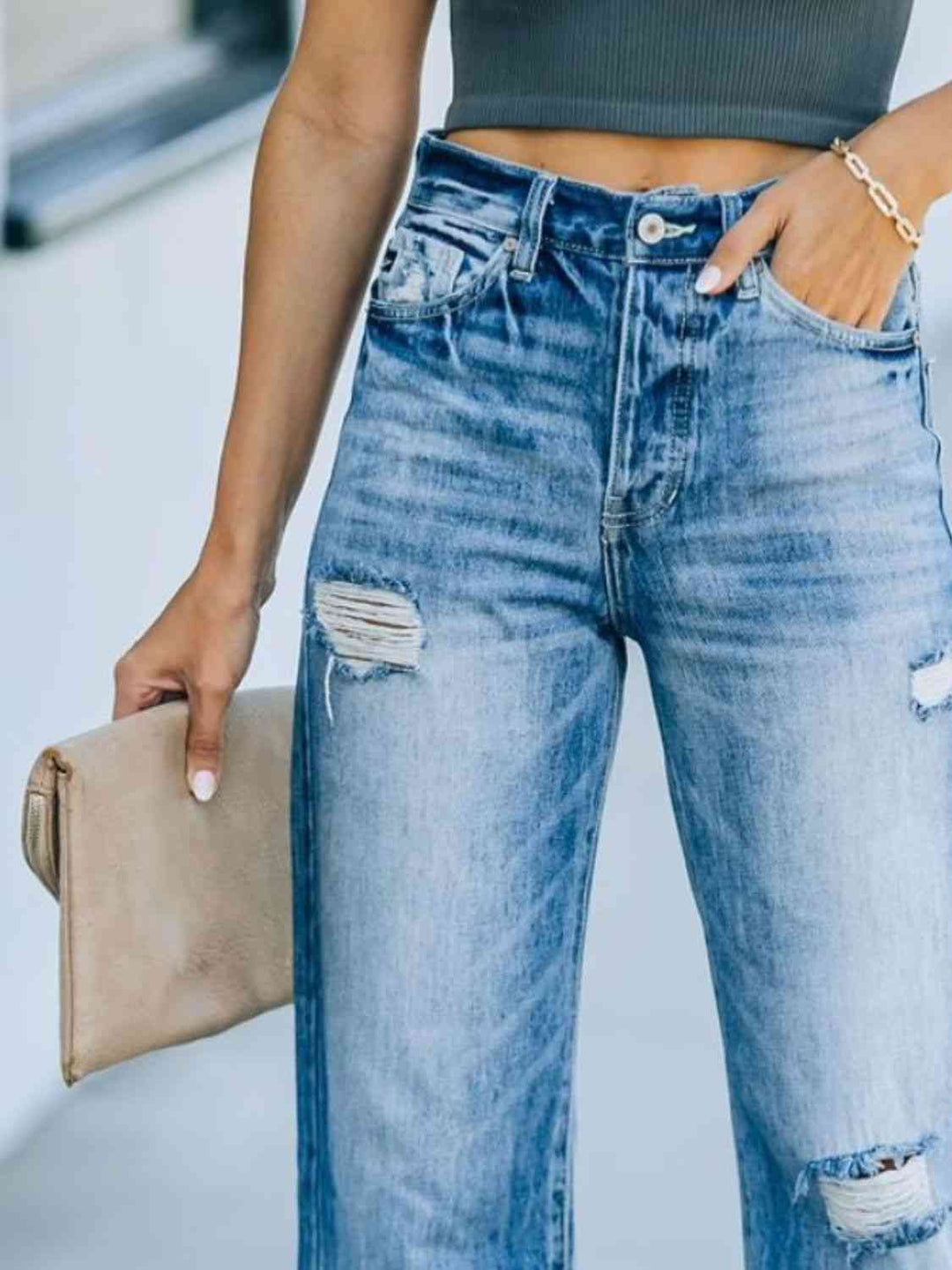 Distressed Straight Leg Jeans - GemThreads Boutique