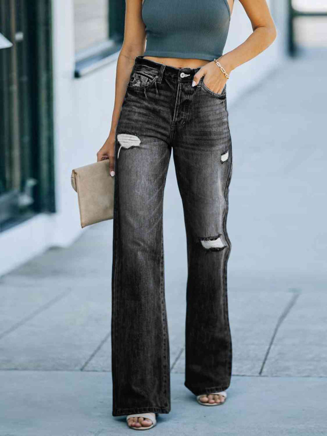 Distressed Straight Leg Jeans - GemThreads Boutique