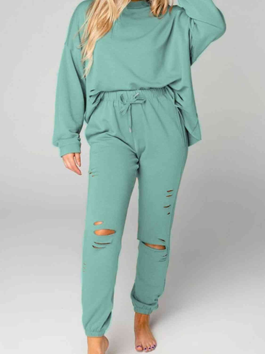Distressed Sweatshirt and Joggers Set - GemThreads Boutique