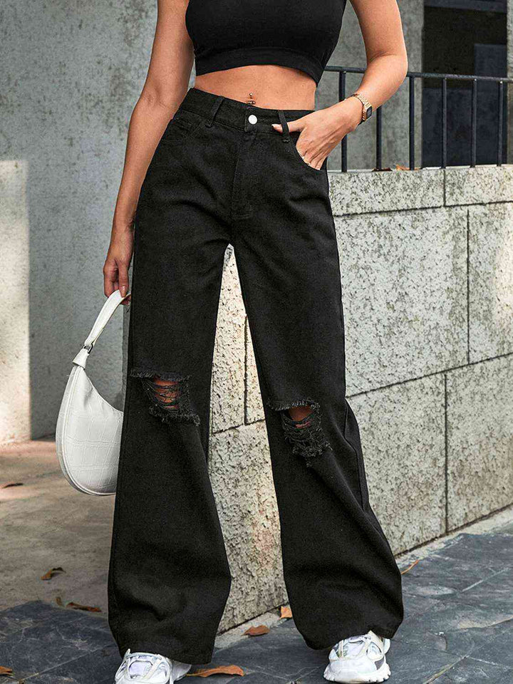 Distressed Wide Leg Jeans - GemThreads Boutique