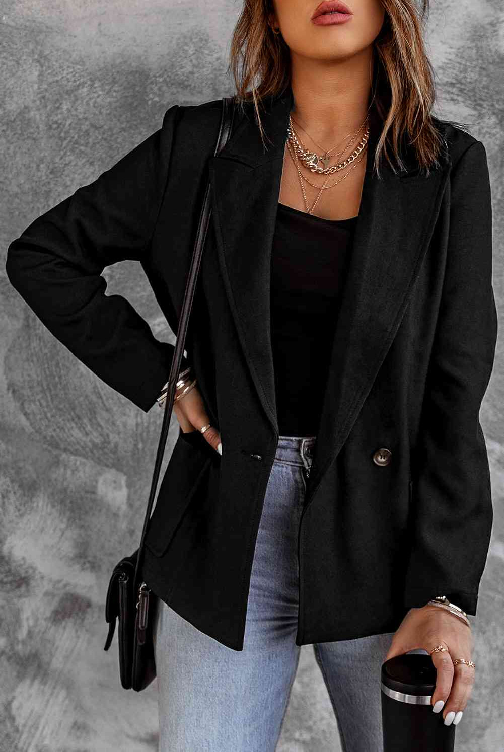 Double-Breasted Blazer with Pockets - GemThreads Boutique