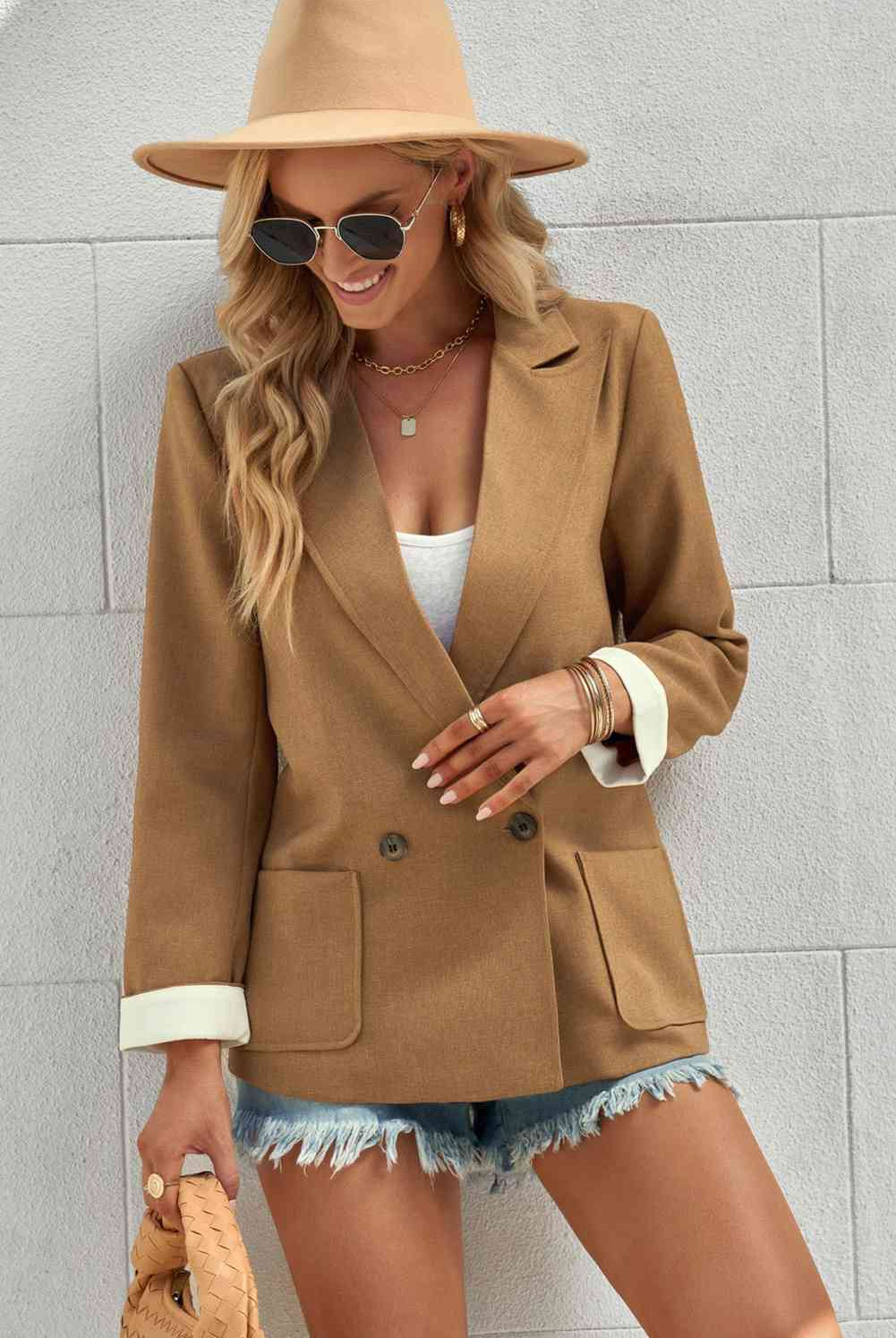 Double-Breasted Blazer with Pockets - GemThreads Boutique