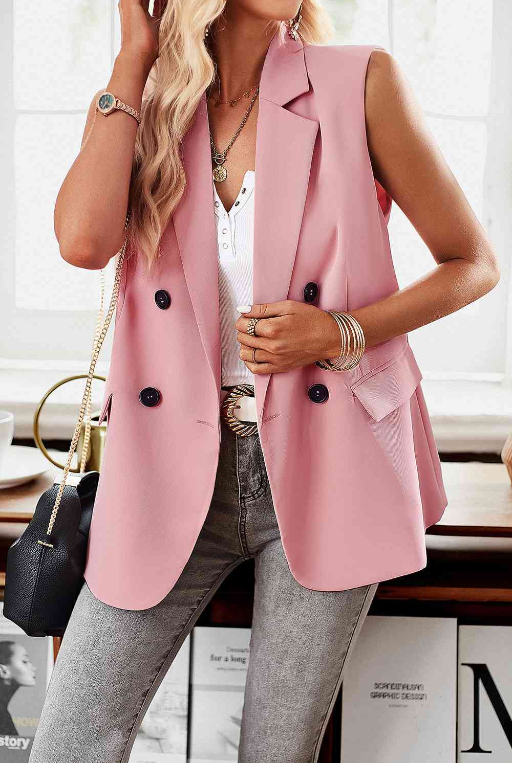 Double-Breasted Sleeveless Blazer - GemThreads Boutique