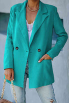 Double Take Double-Breasted Padded Shoulder Blazer with Pockets - GemThreads Boutique
