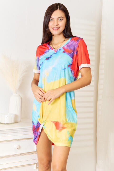 Double Take Tie-Dye V-Neck Twisted Dress - GemThreads Boutique