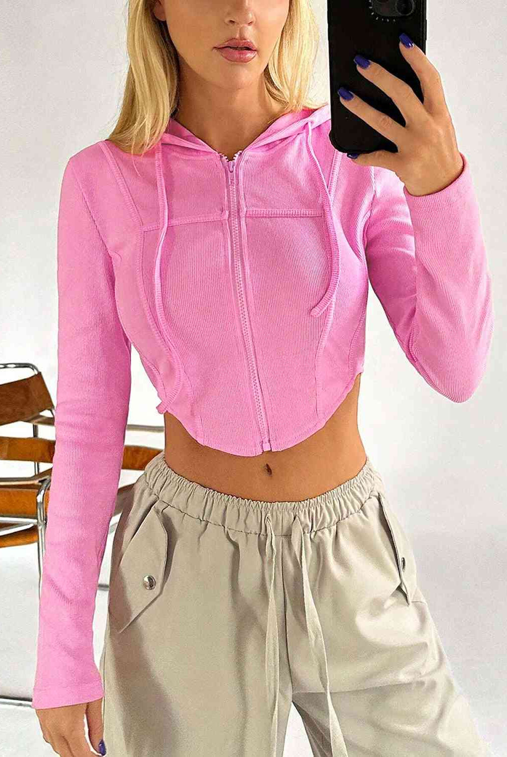 Drawstring Long Sleeve Cropped Hoodie - GemThreads Boutique