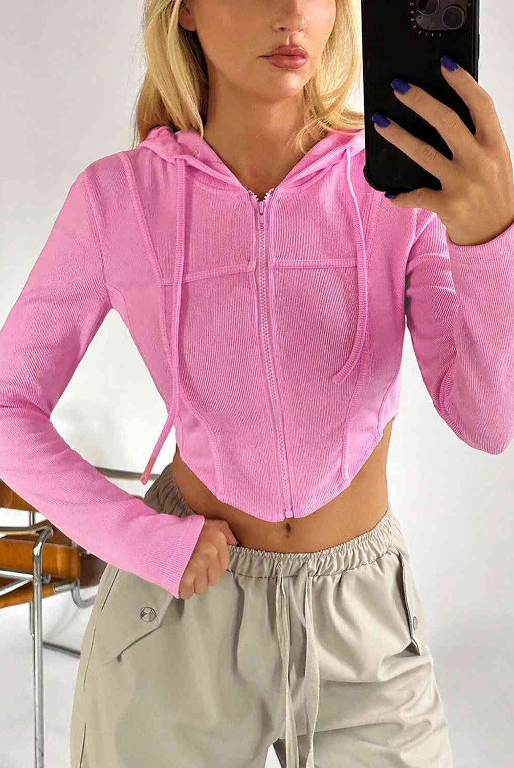 Drawstring Long Sleeve Cropped Hoodie - GemThreads Boutique