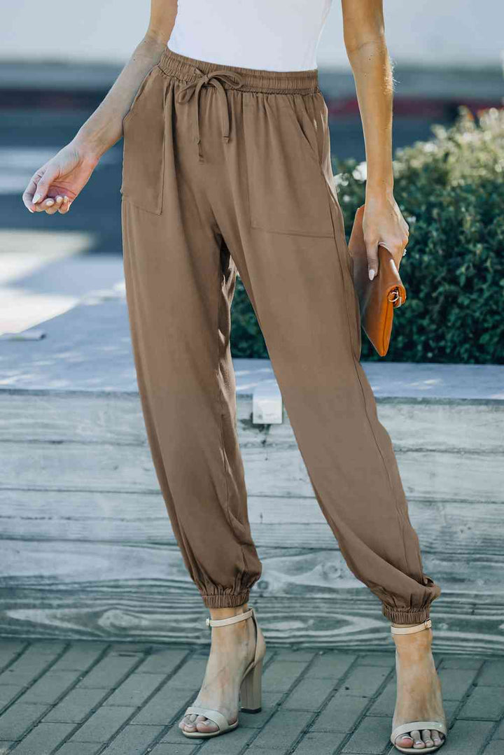 Drawstring Waist Joggers with Pockets - GemThreads Boutique