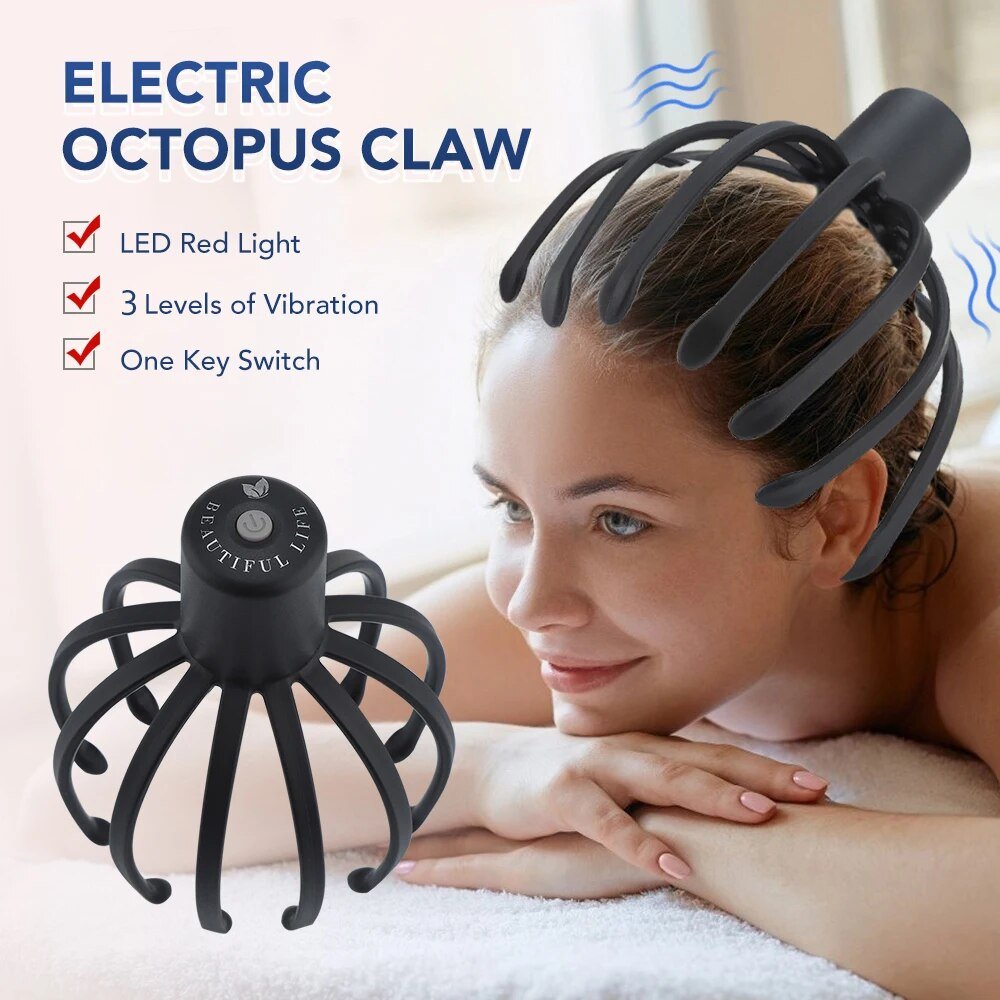 Electric Octopus Claw Scalp Massager Stress Relief Therapeutic Head Scratcher Stress Relief and Hair Stimulation Hands-Free USB - GemThreads Boutique