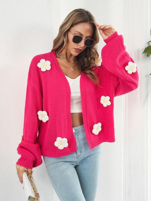 Floral Open Front Long Sleeve Cardigan - GemThreads Boutique