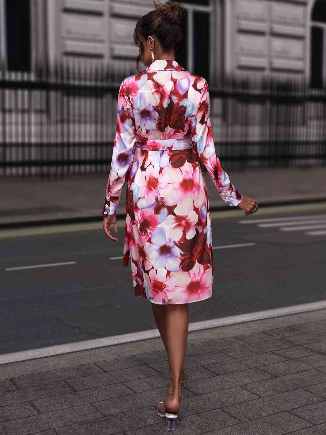Floral Print Collared Neck Slit Dress - GemThreads Boutique