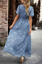 Floral Print V-Neck Smocked Waist High Slit Maxi Dress - GemThreads Boutique