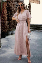 Floral Print V-Neck Smocked Waist High Slit Maxi Dress - GemThreads Boutique