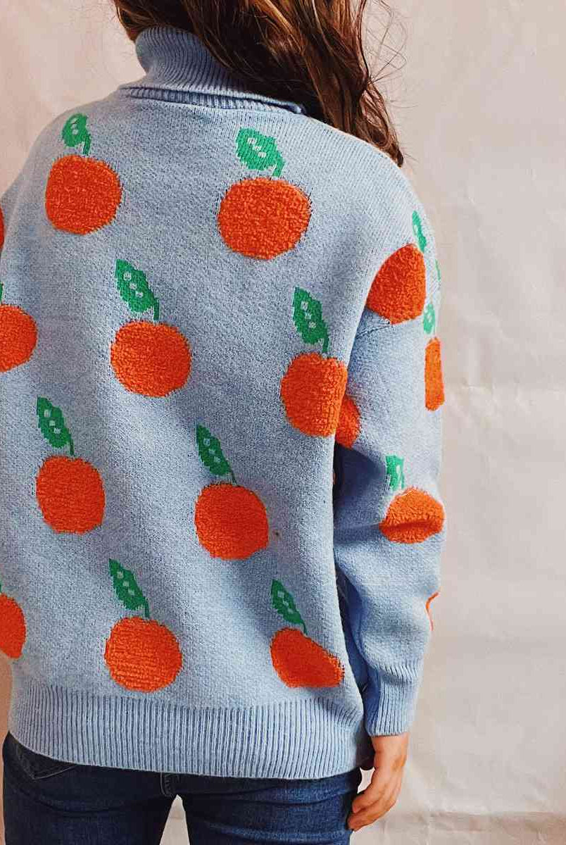 Fruit Pattern Turtleneck Dropped Sweater - GemThreads Boutique
