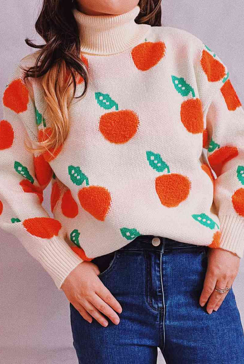 Fruit Pattern Turtleneck Dropped Sweater - GemThreads Boutique