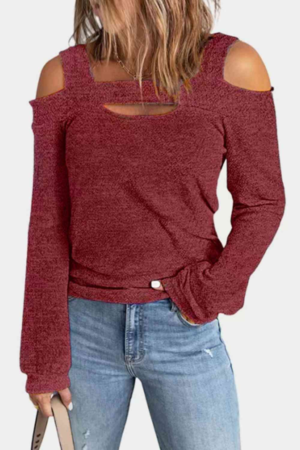 Full Size Cutout Cold Shoulder Blouse - GemThreads Boutique