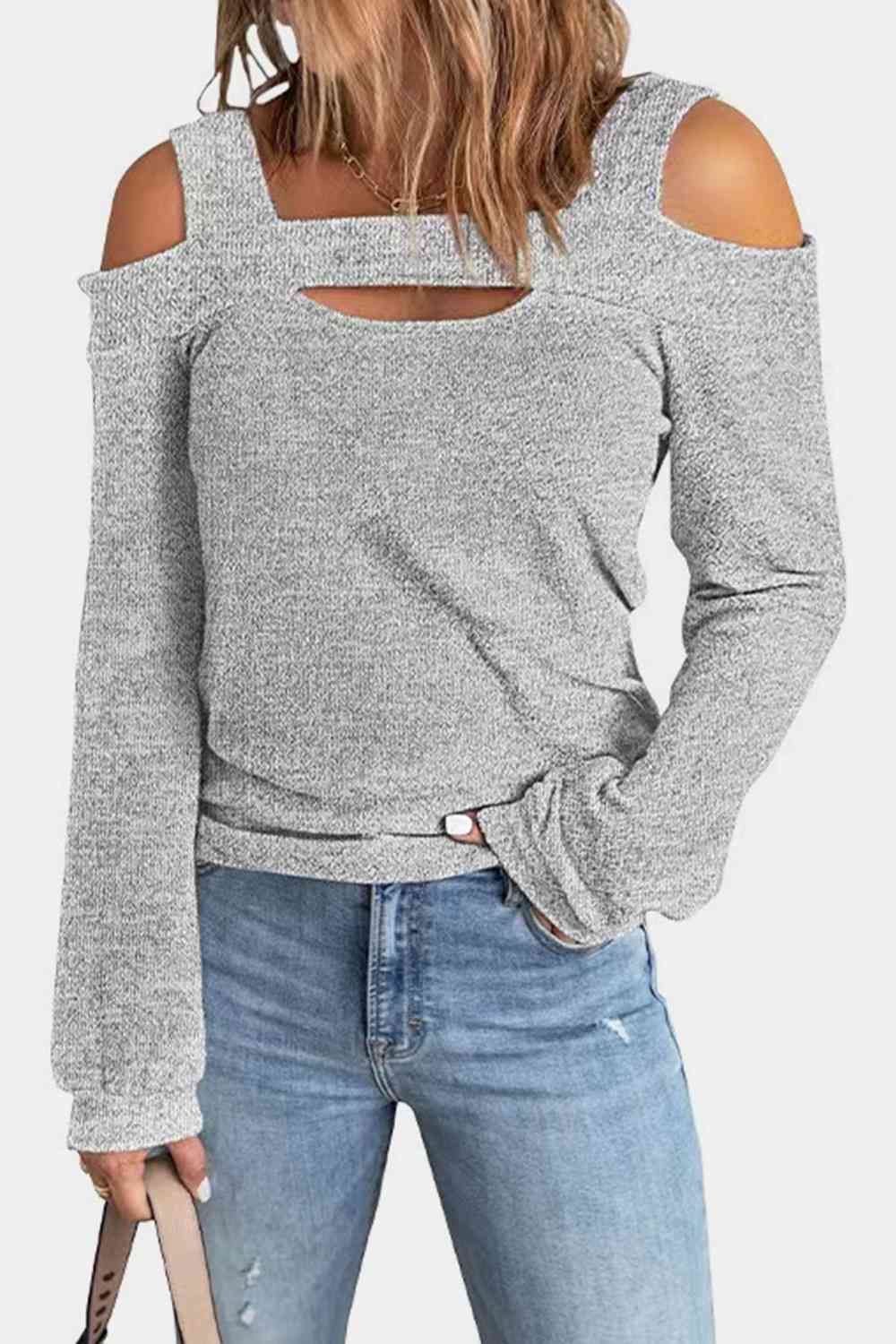 Full Size Cutout Cold Shoulder Blouse - GemThreads Boutique