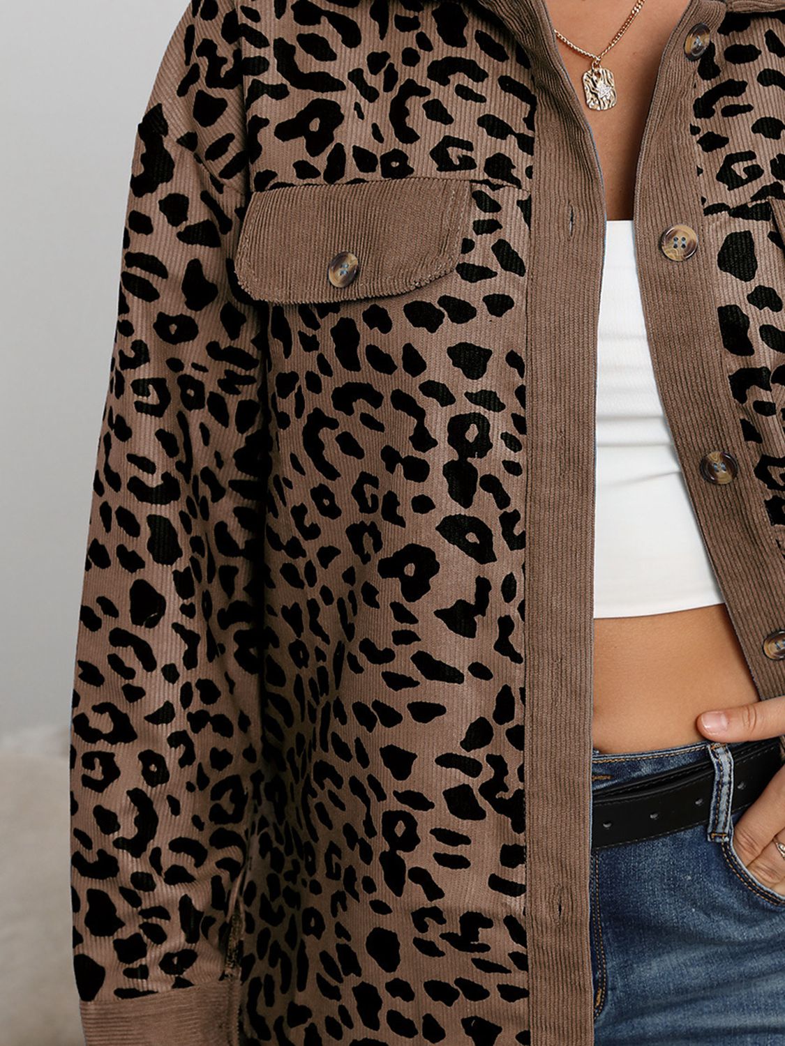 Full Size Leopard Buttoned Jacket - GemThreads Boutique