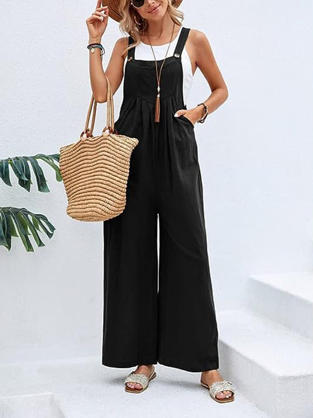 Full Size Wide Leg Overalls with Pockets - GemThreads Boutique