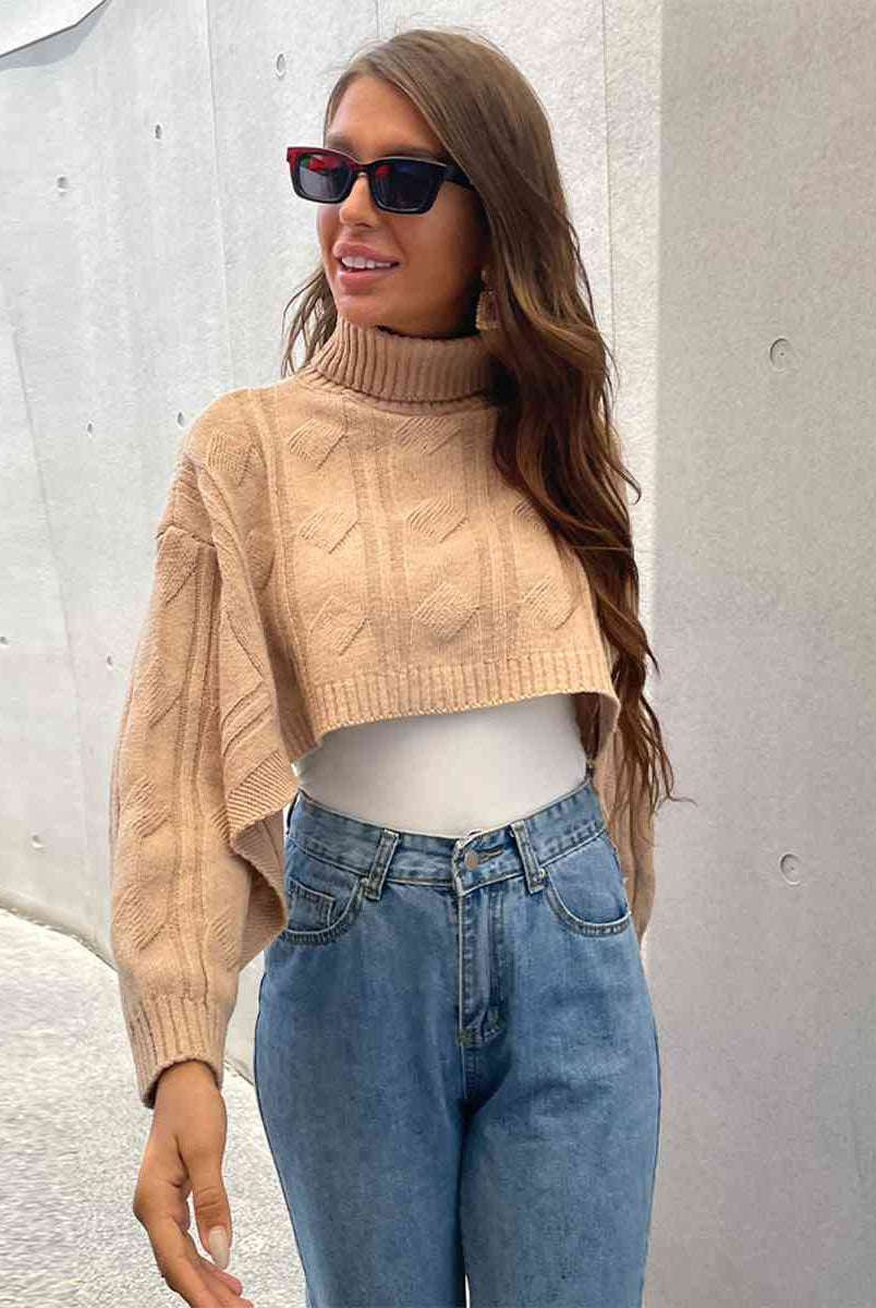 Geometric Turtleneck Cropped Sweater - GemThreads Boutique